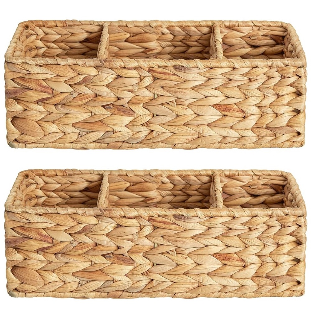 NEW- 3-Section Water Hyacinth Storage Baskets (2-Pack)